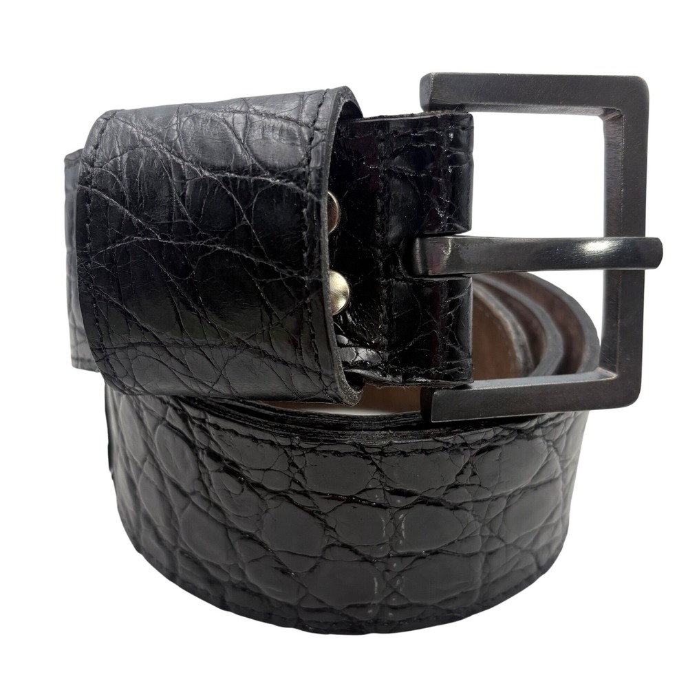 Johnny Farah Belt Women Medium Black Genuine Alligator Leather Wide Buckle